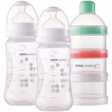 Lot de 2 biberons blancs col large Maternity avec boîte doseuse (270 ml)  par Bébé Confort