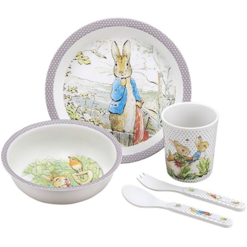 Coffret repas en mélamine Pierre Lapin taupe (5 pièces) Petit Jour Paris
