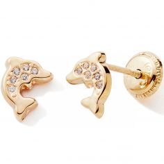 Boucles d'oreilles à vis Dauphin oxydes (or jaune 9 carats) - Baby bijoux