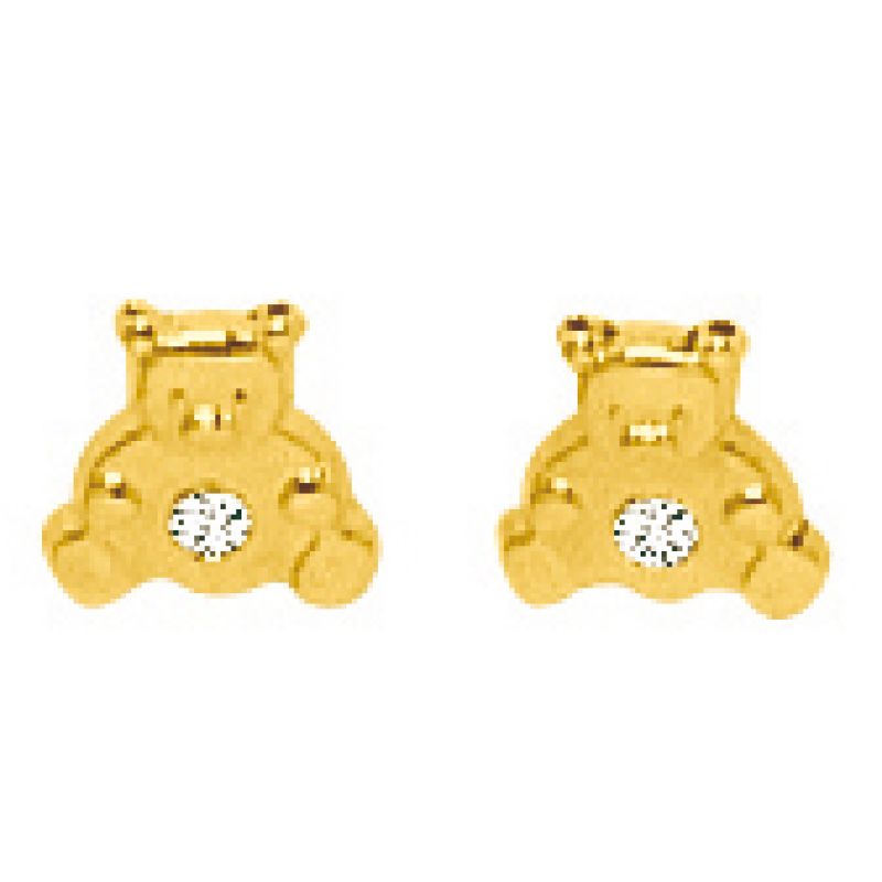 Boucles d'oreilles Ourson (or jaune et oxyde de zirconium) Berceau magique bijoux