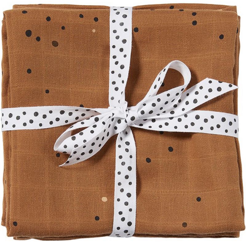 Lot de 2 maxi langes Dreamy dots jaune moutarde (120 x 120 cm) Done by Deer