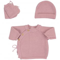 Lot brassière, bonnet et chaussons Vieux Rose (0-1 mois) - Trois Kilos Sept