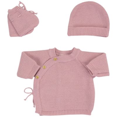 Lot brassière, bonnet et chaussons Vieux Rose (0-1 mois) Trois Kilos Sept