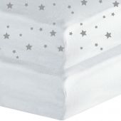 Lot de 2 draps housses étoiles et blanc (50 x 80 cm)