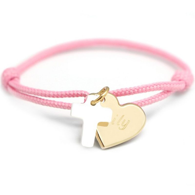 Bracelet cordon Kids coeur Croix nacre plaqué or 10-14 cm (personnalisable) Petits trésors