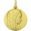 Médaille ronde Vierge au voile étoilé 18 mm (or jaune 750°) - Premiers Bijoux