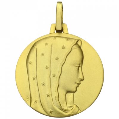 Médaille ronde Vierge au voile étoilé 18 mm (or jaune 750°) Premiers Bijoux