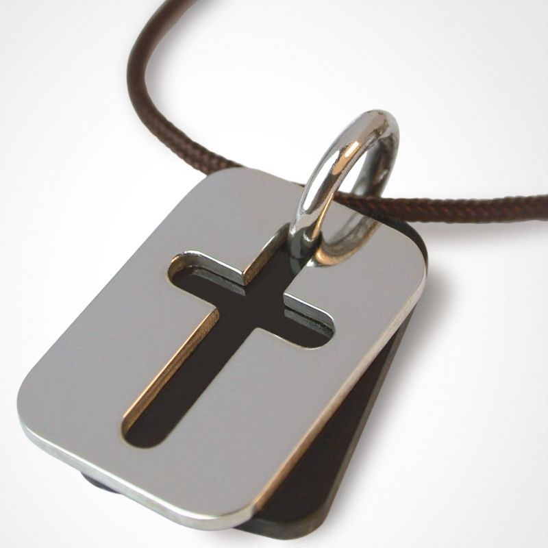 Collier cordon Hallelujah plaque corne (or blanc 750°) Mikado