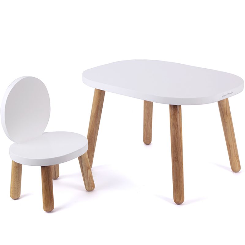 Table Et Chaises Enfant Pioupiou Et Merveilles - Ovaline Blanc & Rose, Bois Hévéa Massif - Pour 1 à 4 Ans