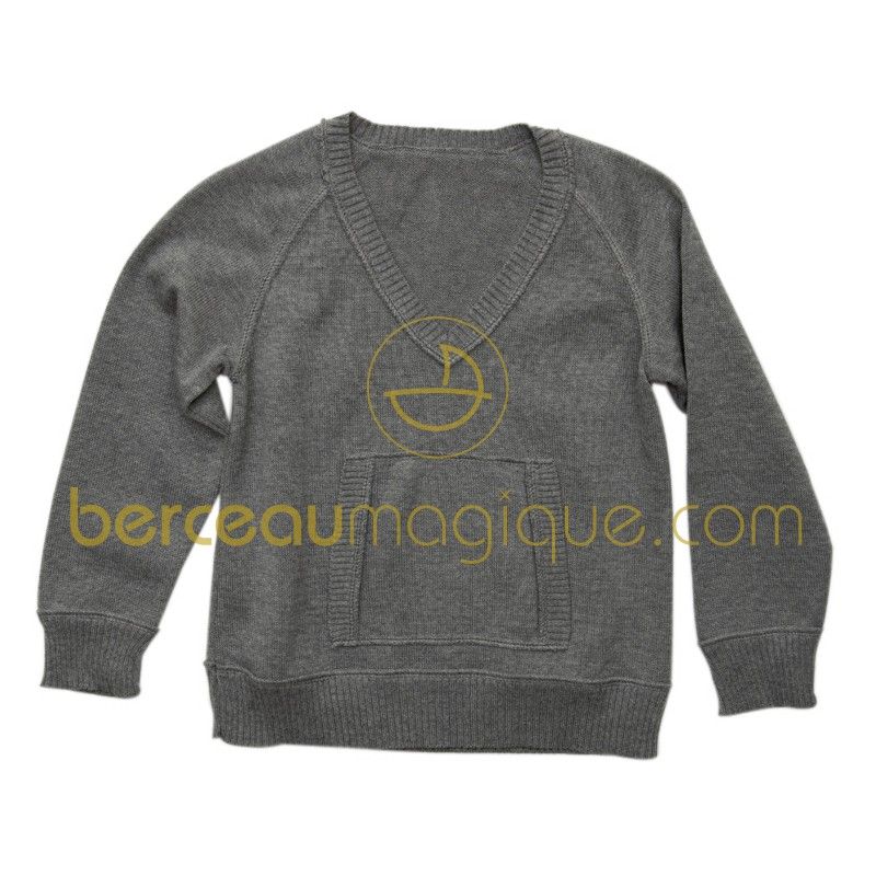 Pull en V poche kangourou Tristan gris clair 