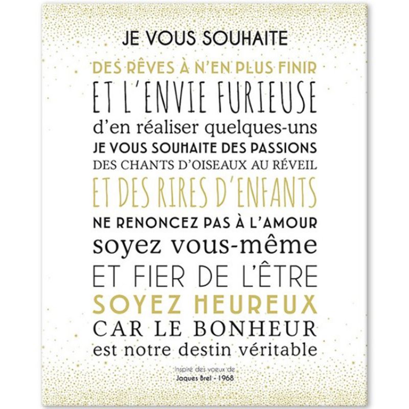 Tableau Je vous souhaite blanc (33 x 41 cm) Mes Mots Déco