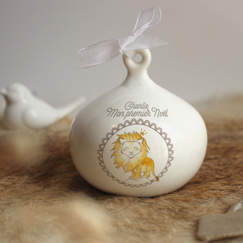 Boule de Noël en porcelaine Lion (personnalisable) Gaëlle Duval