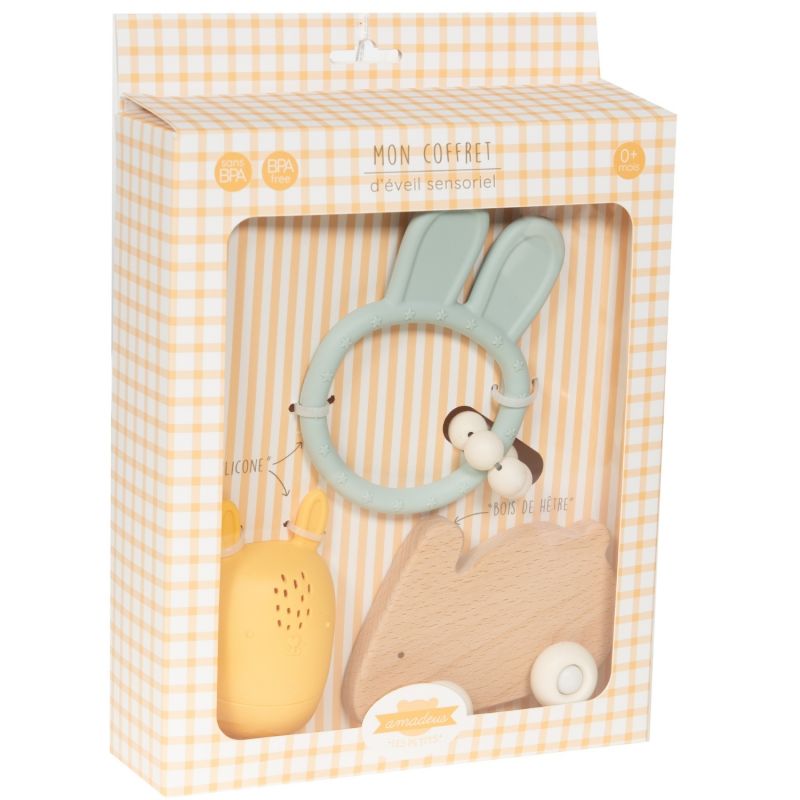 Coffret 3 jouets éveil Lapin Amadeus Les Petits Packaging 3