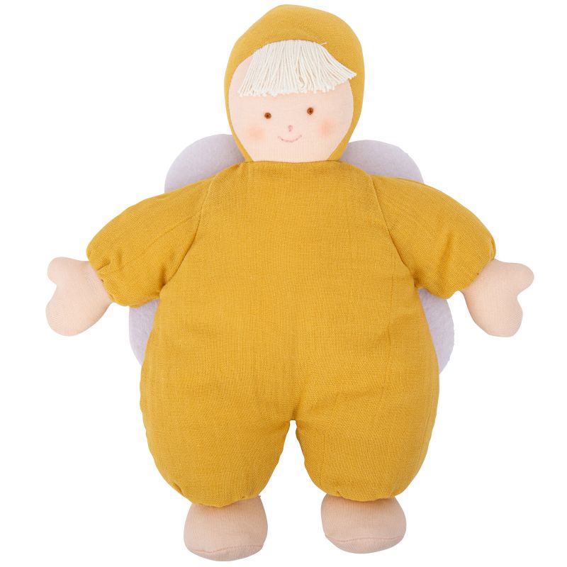 Peluche musicale en lin ange curry et pochette de rangement en coton (24 cm) Trousselier