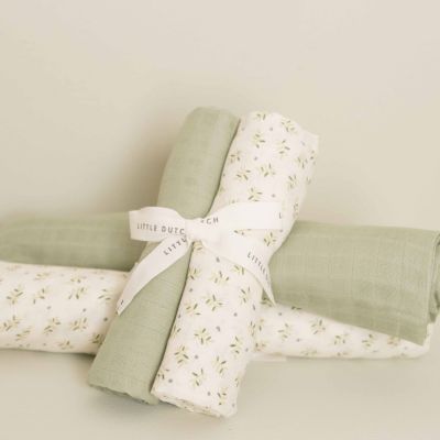 Set de 2 langes en gaze de coton Blueberry Pure Sauge (70 x 70 cm)
