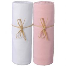 Lot de 2 draps housses en coton bio blanc et rose (70 x 140 cm)  par P'tit Basile