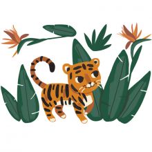 Grand sticker Jungle night jungle et tigre (95 x 64 cm)  par Lilipinso