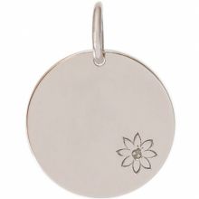 Médaille de naissance Petite Fleur personnalisable 15 mm (or blanc 750°)  par Je t'Ador