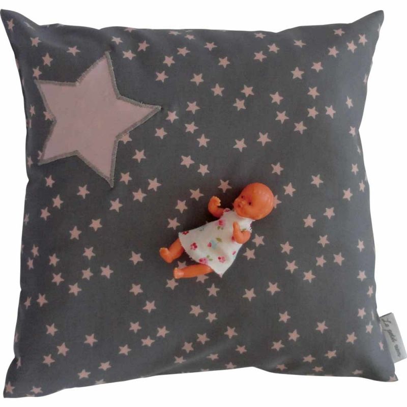 Petit coussin Etoiles gris - rose (23 x 23 cm)  Le petit rien