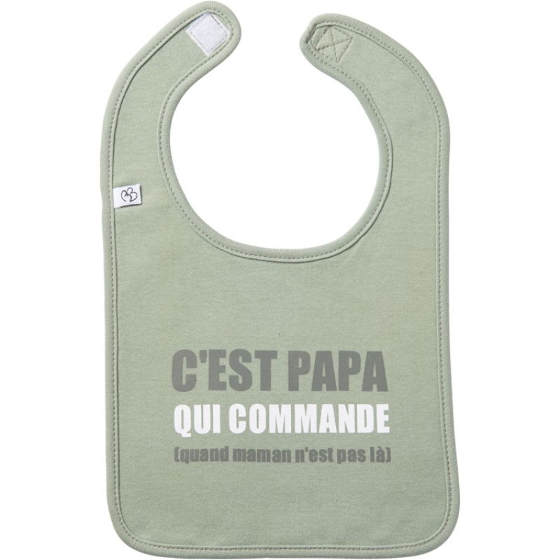 Bavoir C'est papa qui commande vert de gris BB & Co
