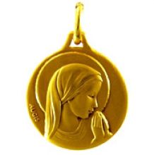 Médaille ronde Vierge profil droit auréolée 16 mm (or jaune 750°)  par Maison Augis