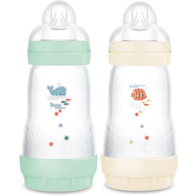 2 biberons Easy Start anti-colique 260ml Menthe+Coton Tétine débit 2 - Reconditionné MAM