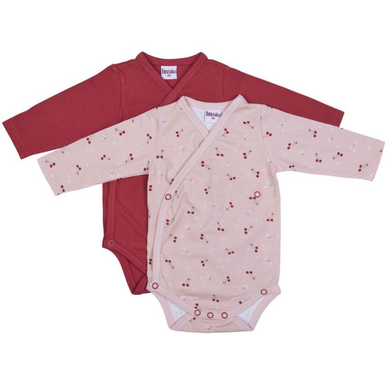 Lot de 2 bodies manches longues en coton Cerise (1 mois) BB & Co