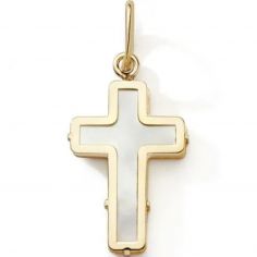 Pendentif Croix nacre 1,5 cm (or jaune 375°) - Baby bijoux