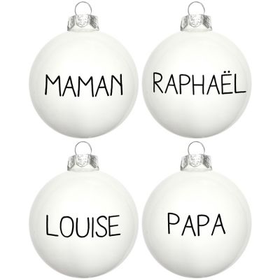 Lot De 4 Boules De Noël Texte Noir Personnalisables