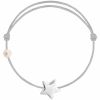 Bracelet cordon Etoile et perle gris (or blanc 750°) - Claverin
