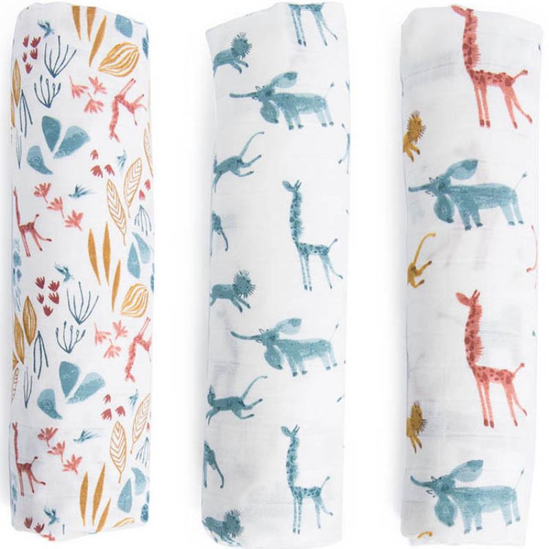 Lot de 3 langes en bambou et coton Sous mon Baobab (70 x 70 cm) Moulin Roty