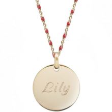Collier médaille ronde chaîne perlée rouge personnalisable (plaqué or, émail)  par Petits trésors