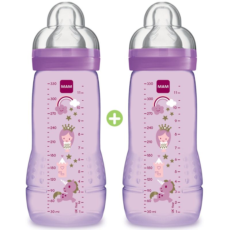 Lot de 2 biberons Easy Active 2ème âge licorne - débit X ultra-rapide (330 ml) MAM