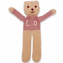Peluche Ourson personnalisable tricoté main rose (20 cm)  par Mamy Factory