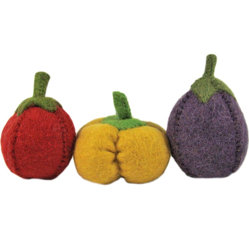 Lot de 3 légumes en feutrine (tomate, poivron, aubergine) Papoose