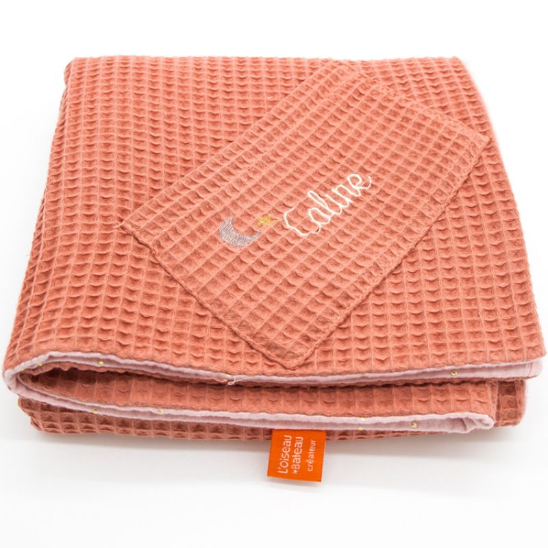 Couverture réversible en nid d'abeille Marsala personnalisable (95 x 70 cm) L'oiseau bateau