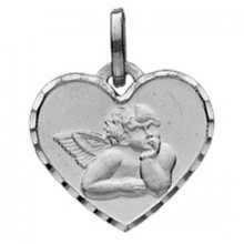 Médaille coeur ange (or blanc 750°)  par Berceau magique bijoux