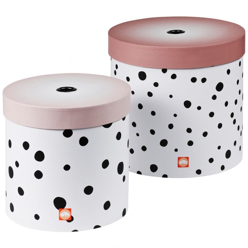 Lot de 2 boîtes de rangement rondes Happy Dots pois rose Done by Deer