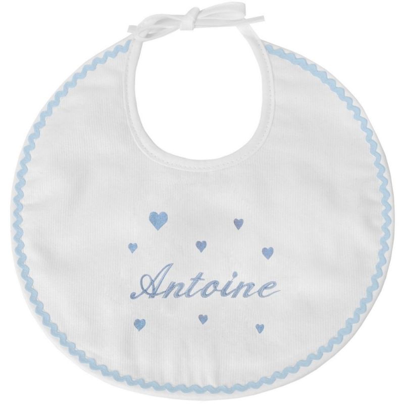 Bavoir de naissance coeur bleu (personnalisable) ANVIE