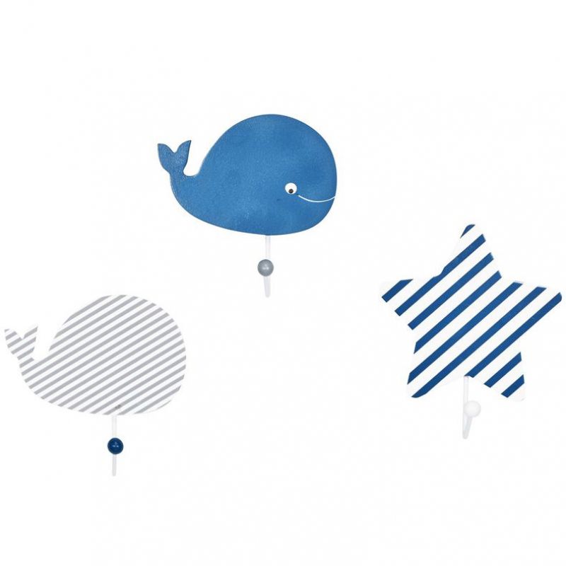 Lot de 3 patères Blue baleine Sauthon