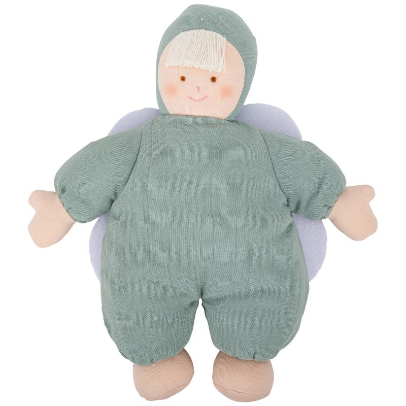 Peluche musicale en lin ange céladon et pochette de rangement en coton (24 cm) Trousselier
