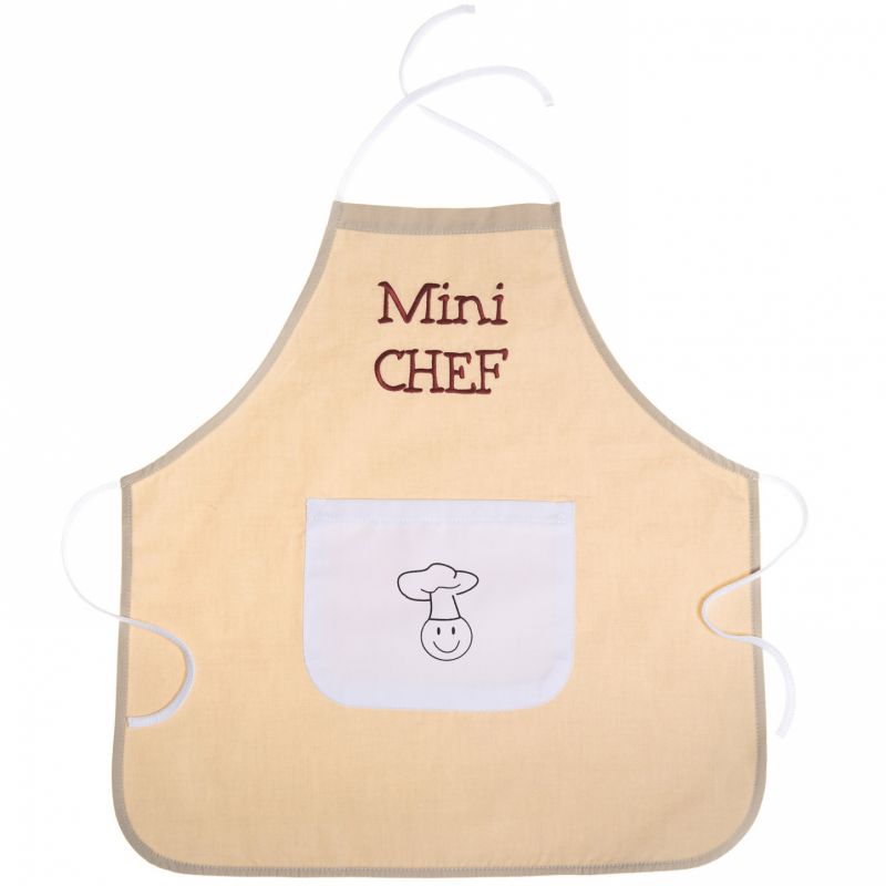 Tablier brodé Mini chef beige et blanc (3-5 ans) BB & Co