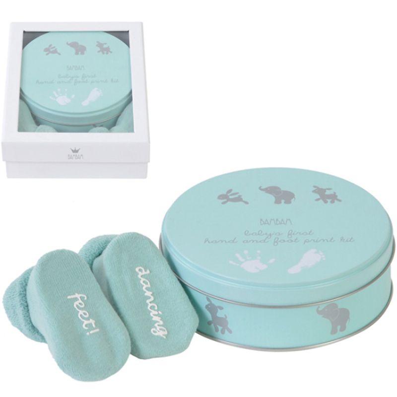 Coffret boîte à empreintes et chaussons turquoise BAMBAM