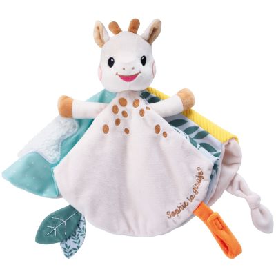 Doudou plat Sophie la girafe avec attache sucette  par Sophie la girafe