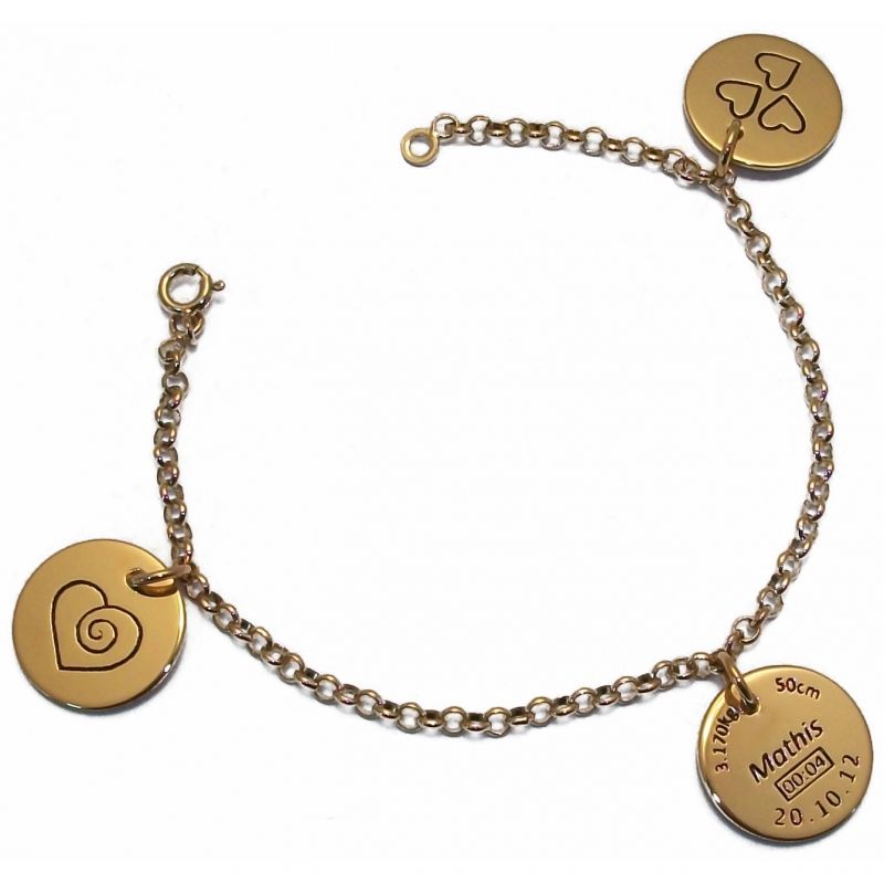 Bracelet Maman 2 breloques 1 médaille personnalisable (plaqué or jaune) Alomi