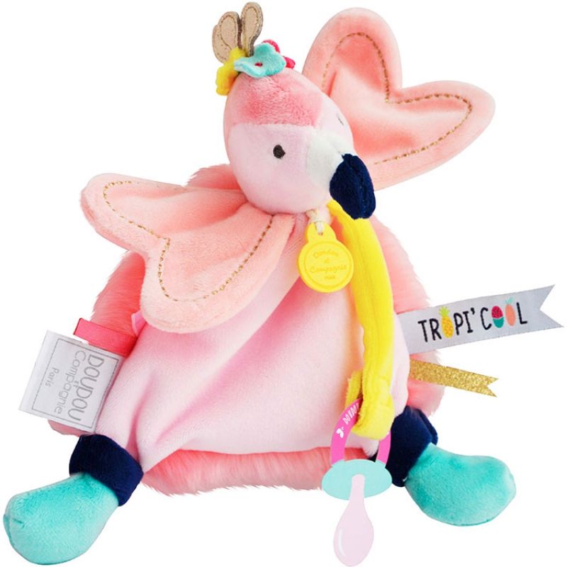 Coffret doudou attache sucette Tropi'cool Flamant rose Doudou et Compagnie