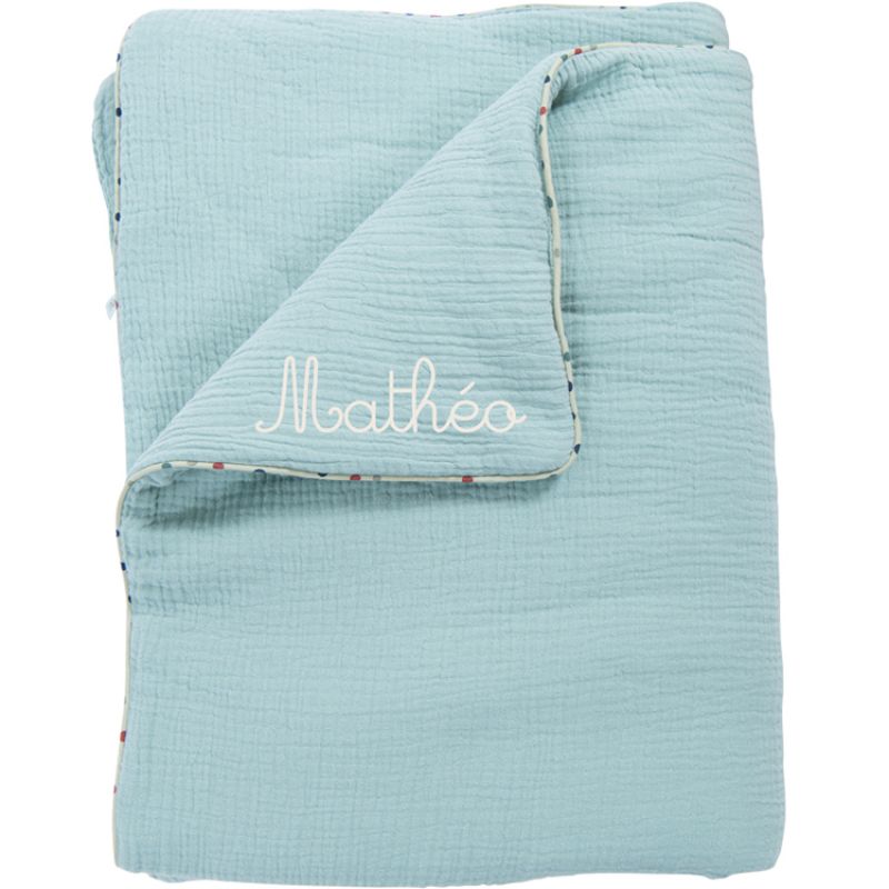 Couverture en coton bleu Les Jolis trop beaux personnalisable (90 x 69 cm) Moulin Roty