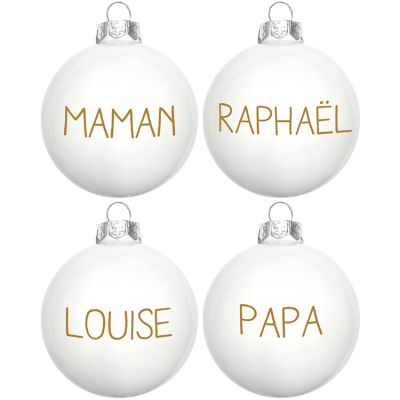 Lot De 4 Boules De Noël Texte Doré Personnalisables