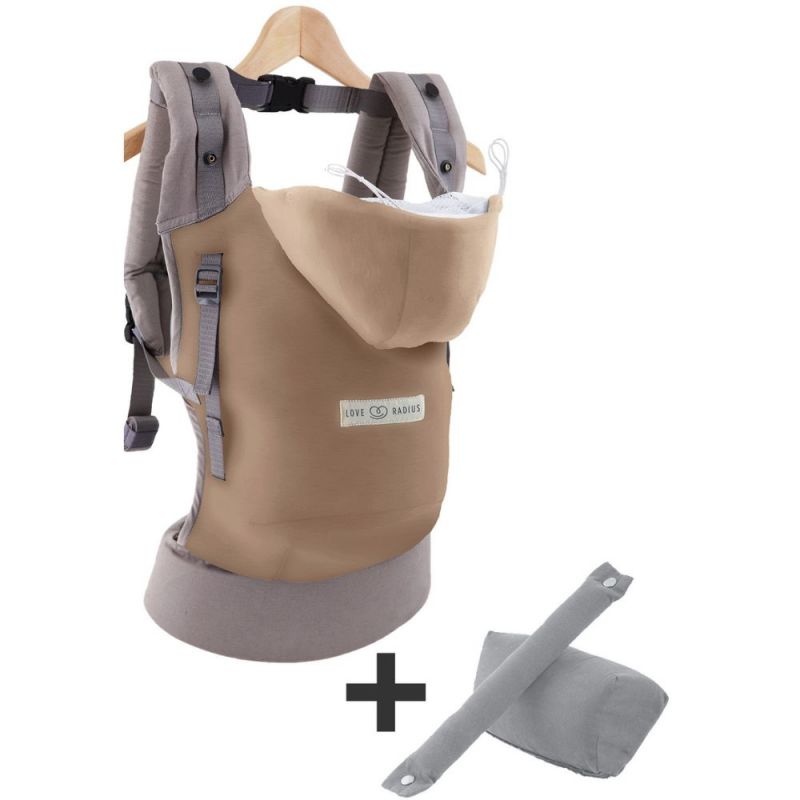 Porte bébé HoodieCarrier sablé + booster réhausseur et cale-tête Love Radius