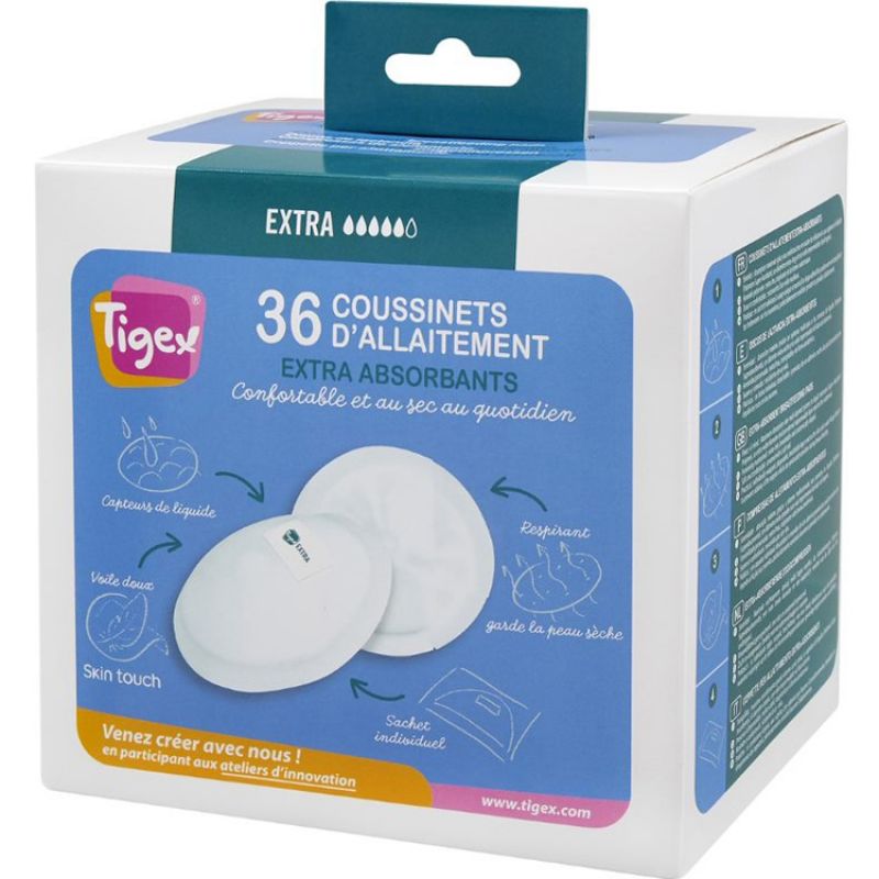 Lot de 36 coussinets d'allaitement extra absorbants Tigex